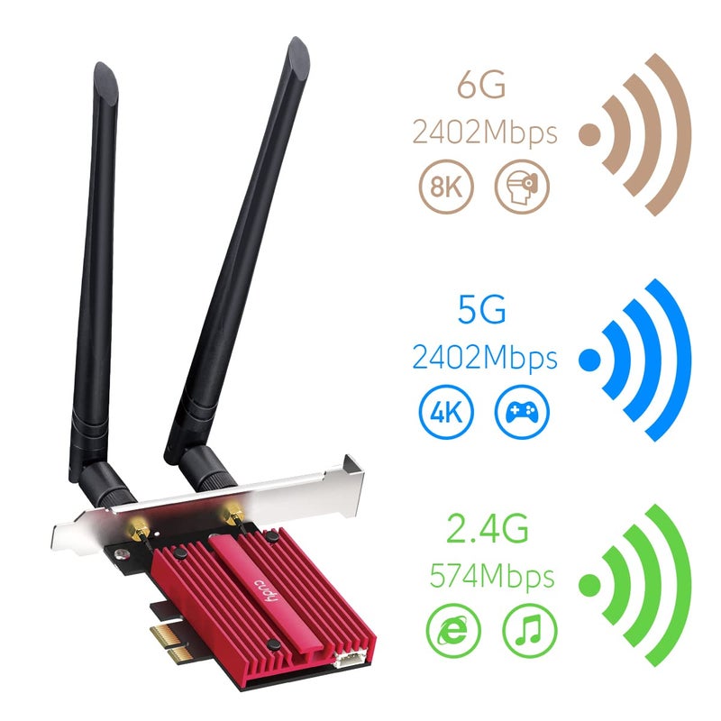 Cudy AX5400 Wireless WiFi 6E PCIe Card for PC, Bluetooth 5.3, AX210 Module Inside, Bluetooth 5.2/5/4.0, 802.11ax/ac/a/b/g/n, Windows 11,10, WE3000S - Image 2